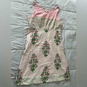 Anthropologie Moulinette Seours Dress Size 12 Pink Floral Sleeveless Cotton TV
